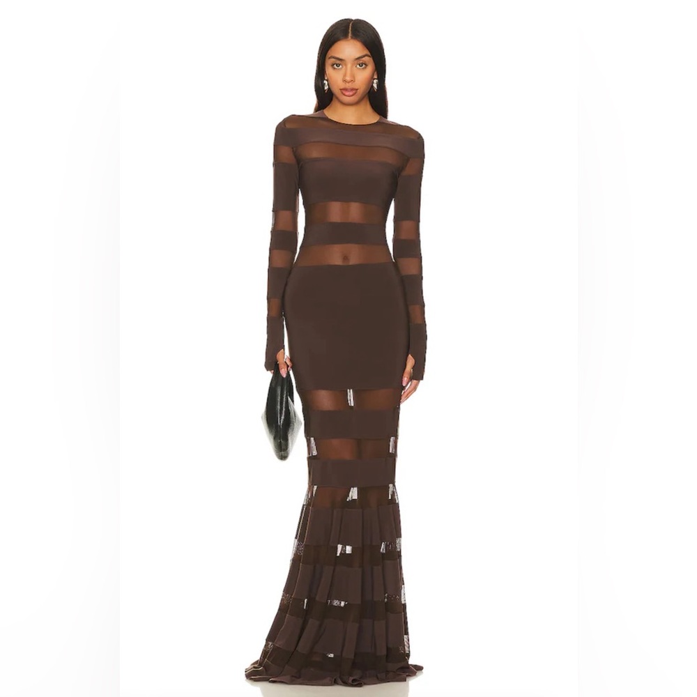 Norma Kamali spliced dress fishtail gown in brown chocolate - revolve size small